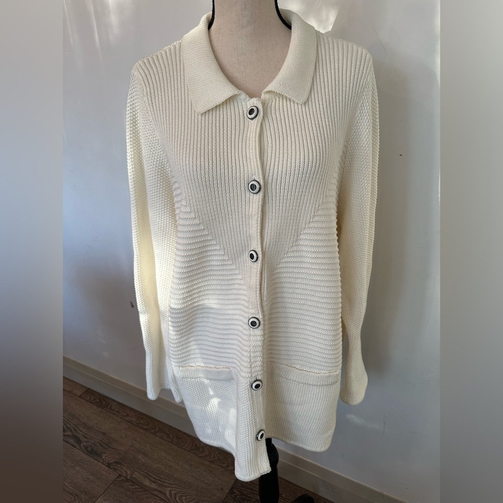 Tanjay white cream sweater cardigan knit warm cozy Size XL